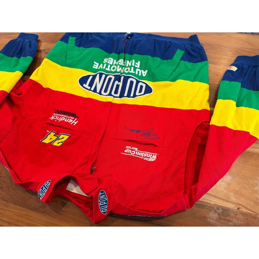 Chase Authentics Jeff Gordon 24 DuPont NASCAR Racing Jacket Red Yellow Blue XL